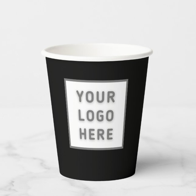 Gobelets En Papier Logo simple Modèle Business Promo Swag Noir (Recto)