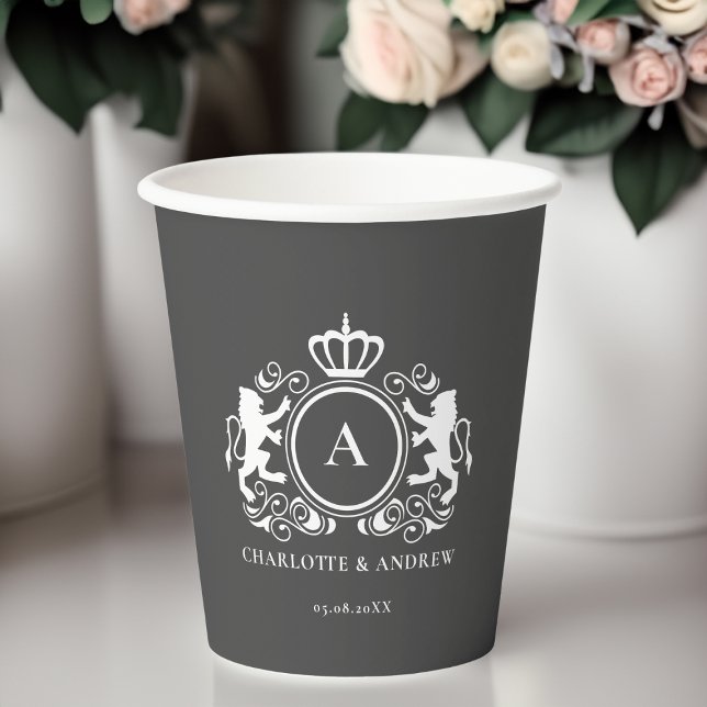 Gobelets En Papier logo spécifique du client Monogram Wappen Paper Cu (customer specific, logo, wedding Monogram Wappen Paper Cups with your name and date.)