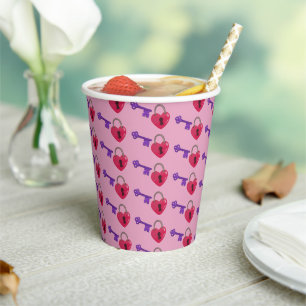 Gobelets En Papier Love Lock + Coupes de papier-clé