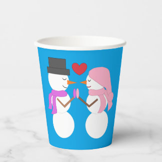 Gobelets En Papier Love & Snowpeople - Bleu-vert : Fête de Noël