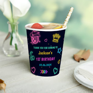 Gobelets En Papier Lumières de Neon lumineux Merci fête d'anniversair