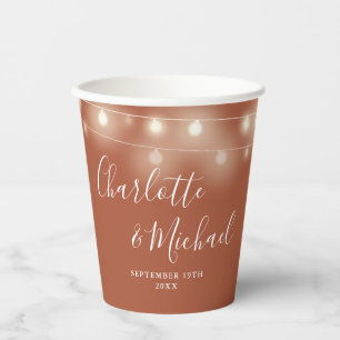 Gobelets En Papier Lumières Guirlande Mariage Terracotta Écriture Sig