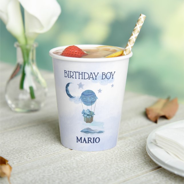 Gobelets En Papier Lune bleue petit éléphant garçon d'anniversaire (Insitu)