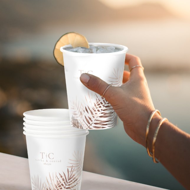 Gobelets En Papier Lush Palm Leaf Mariage Terra Cotta/Wht ID956 (Créateur téléchargé)