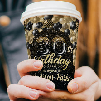 Gobelets En Papier Luxe 30e anniversaire Black Gold personnalisé