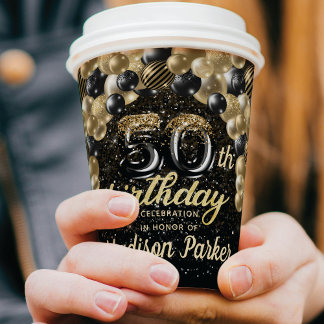 Gobelets En Papier Luxe 50e anniversaire Black Gold personnalisé