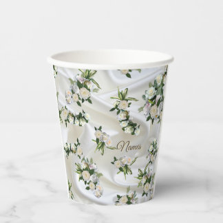 Gobelets En Papier Luxurious, White, Flowing Silk & White Roses.