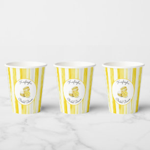 Gobelets En Papier Macarons Jaune Citron Rayures Baby Shower Mariée