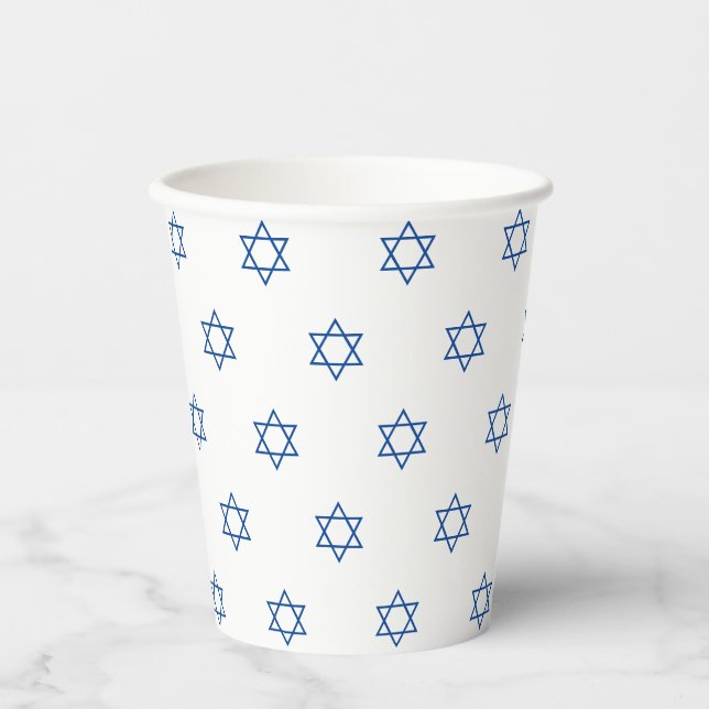 Gobelets En Papier Magen David motif bleu et blanc Hanoukka (Recto)