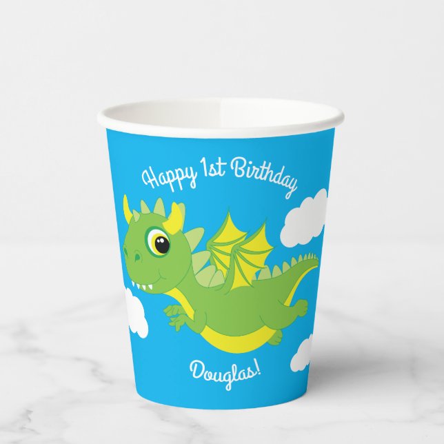 Gobelets En Papier Magique Dragon mignonne 1ère fête d'anniversaire (Gauche)