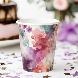 Gobelets En Papier Magique Fairycore Floral Aquarelle fête d'annivers