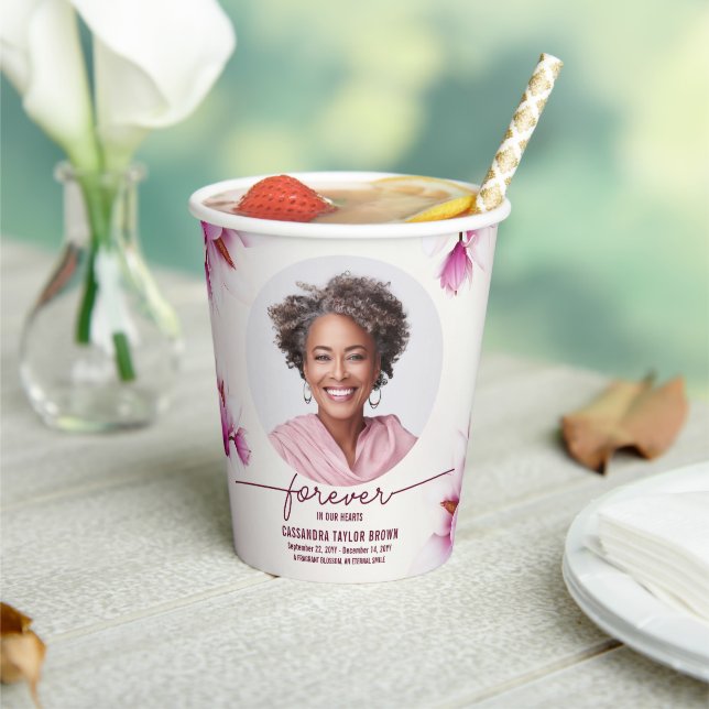 Gobelets En Papier Magnolia Pink Floral Memorial (Insitu)