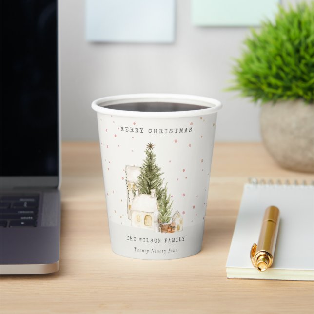 Gobelets En Papier Maisons de neige blanches Joyeux voeux de Noël (Insitu)
