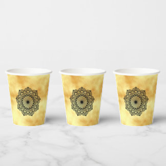 Gobelets En Papier Mandala noir sur fond or doux
