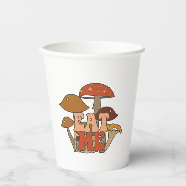 Gobelets En Papier "Mange-moi" - Conception Whimsical Mushroom (Recto)