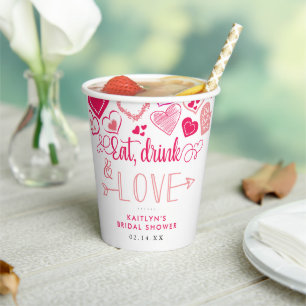 Gobelets En Papier "Manger, Boire & Aimer" Bridal Shower pour la Sain