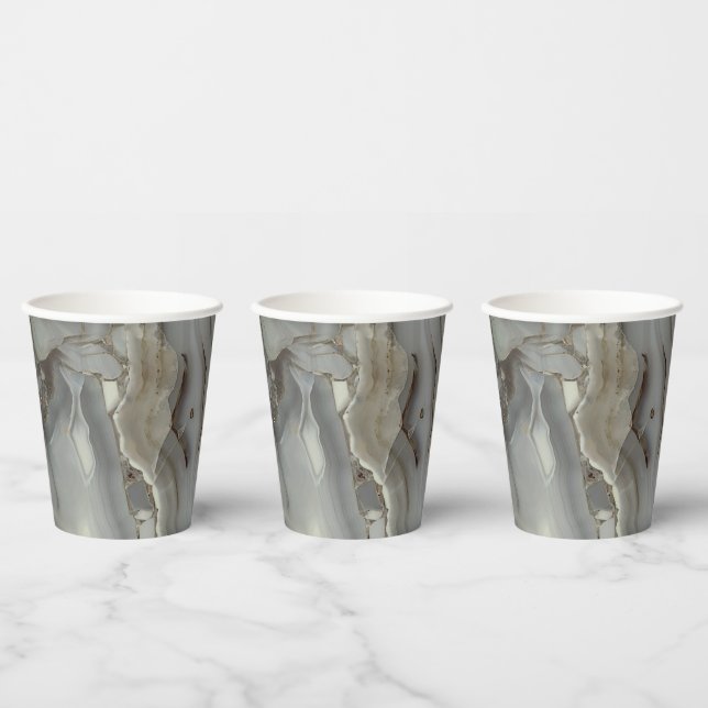 Gobelets En Papier Marbre gris avec Veine or (Multi)
