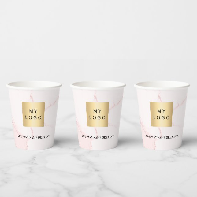Gobelets En Papier Marbre rose clair logo entreprise code qr (Multi)