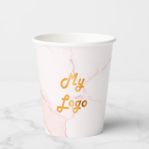 Gobelets En Papier Marbre rose clair logo entreprise code qr