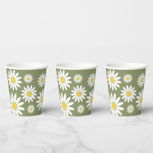 Gobelets En Papier Marguerite verte et blanche