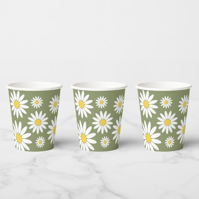 Gobelets En Papier Marguerite verte et blanche (Multi)