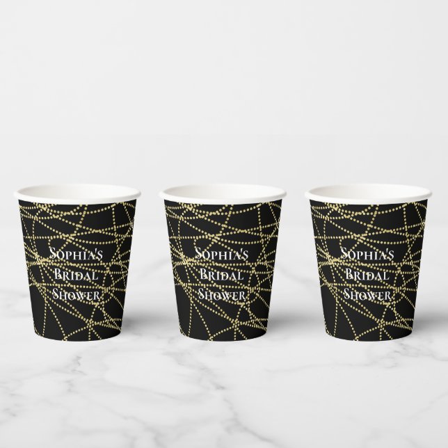 Gobelets En Papier Mariage abstrait noir et or (Multi)