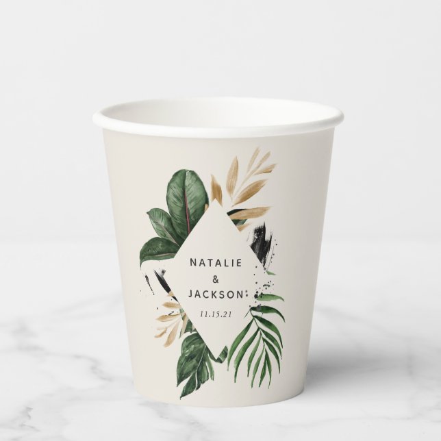 Gobelets En Papier Mariage abstrait tropical moderne peint (Recto)