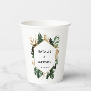 Gobelets En Papier Mariage abstrait tropical moderne peint