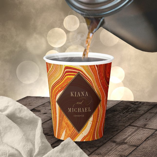 Gobelets En Papier Mariage Agate Abstrait Hot Orange ID827 (Créateur téléchargé)