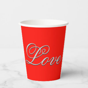 Gobelets En Papier Mariage Amour Rouge Élégant