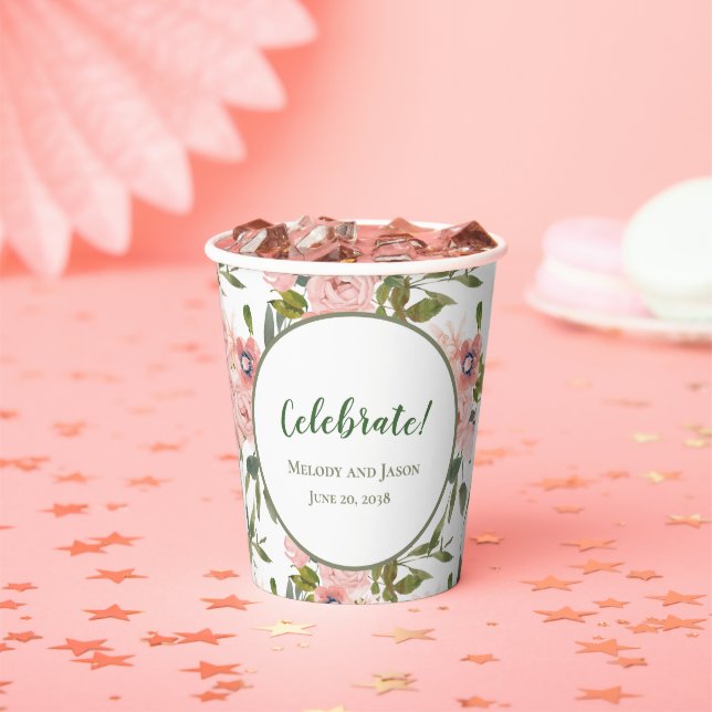 Gobelets en papier mariage anniversaire thème rose (Insitu)