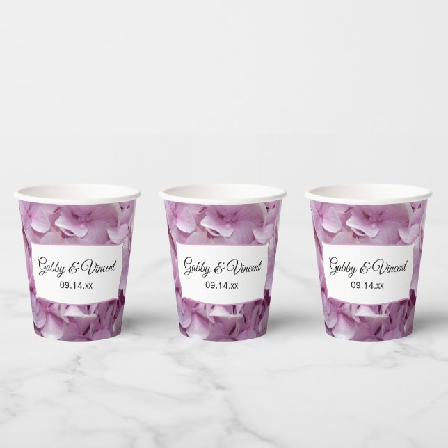 Gobelets en papier mariage aux Hortensias Rose Ten (Multi)