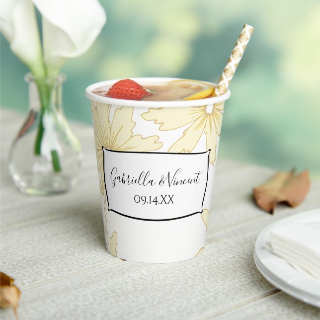 Gobelets En Papier Mariage aux Marguerites Jaune Pâle (Insitu)