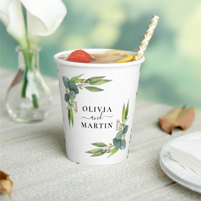 Gobelets En Papier Mariage avec verdure d'eucalyptus (Insitu)