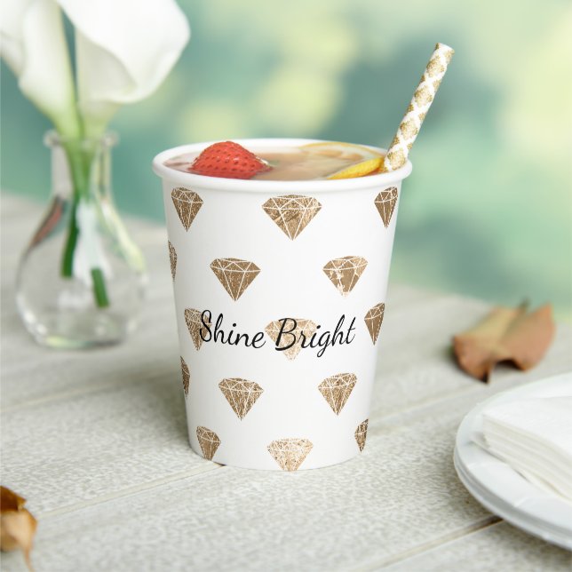 Gobelets En Papier Mariage Blanc Or Diamants Glamour (Insitu)
