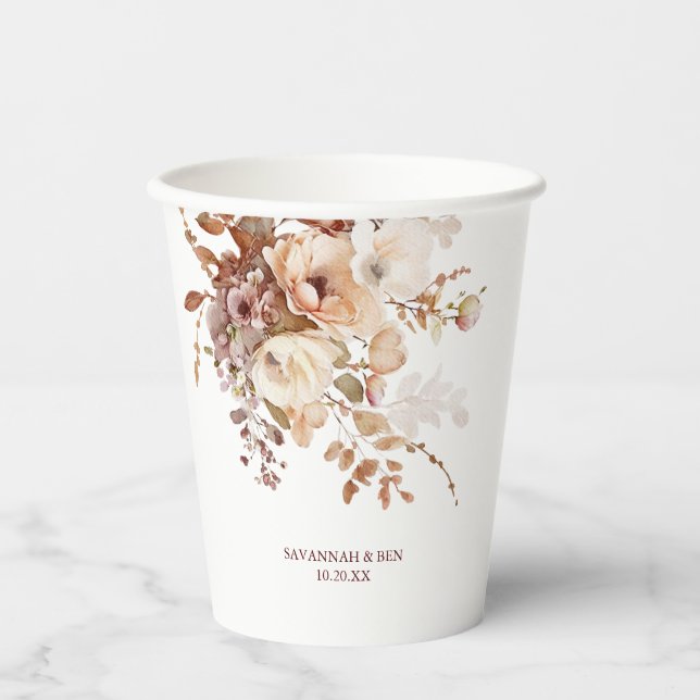 Gobelets En Papier Mariage Botanique Floral Aquarelle (Recto)