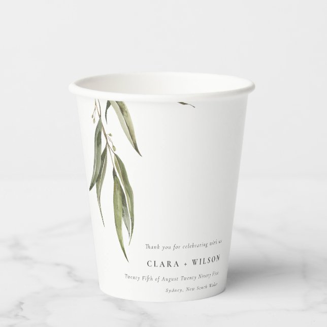 Gobelets En Papier Mariage botanique simple d'Eucalyptus (Recto)
