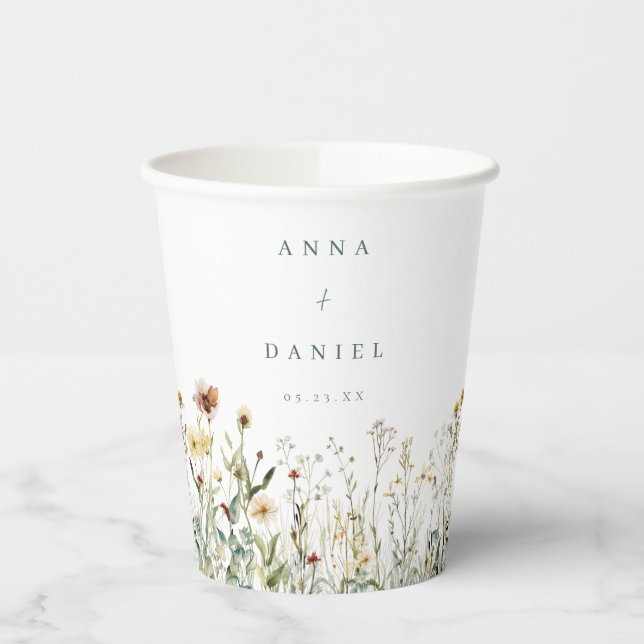 Gobelets En Papier Mariage Champêtre de Fleurs Sauvages (Gauche)