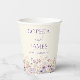 Gobelets En Papier Mariage Champêtre Élégant aux Fleurs Sauvages Rose