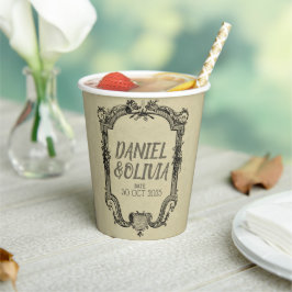 Gobelets En Papier Mariage classique Vintage vert noir