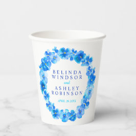 Gobelets En Papier Mariage d'aquarelle bleu fleur de poitrine