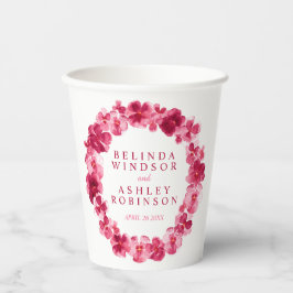 Gobelets En Papier Mariage d'aquarelle de fleurs rose rouge