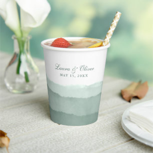 Gobelets En Papier Mariage d'aquarelle Sage Green Ombre Douche