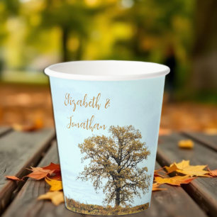 Gobelets En Papier Mariage d'automne sous un chêne rustique