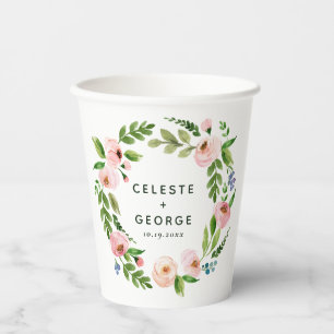 Gobelets En Papier Mariage de couronnes à fleurs rose pâle