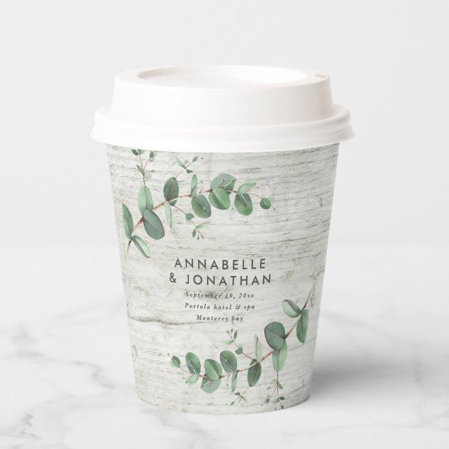 Gobelets En Papier mariage de feuillage en bois blanc eucalyptus (Recto)