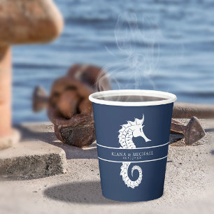 Gobelets En Papier Mariage de mer Blue Wave Wht/Navy ID836