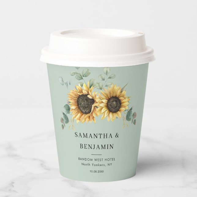 Gobelets En Papier Mariage de tournesol floral Eucalyptus (Recto)