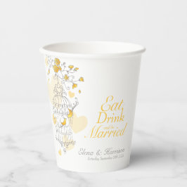 Gobelets En Papier Mariage de volière jaune nom personnalisé gris bla