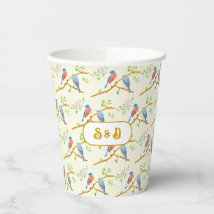 Gobelets En Papier Mariage des oiseaux bleus